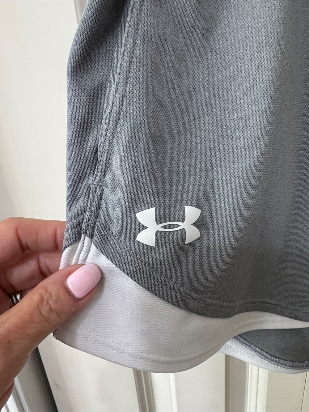 Under Armour Gray and White Women's Athletic Shorts with Pockets - Picture 2 of 5